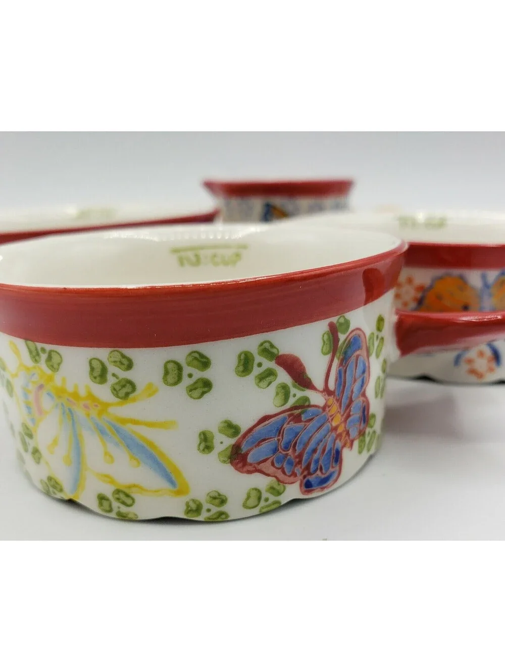 Pier 1 Butterfly Measuring Cups Set of 4 Ceramic Flowers Wing Handles